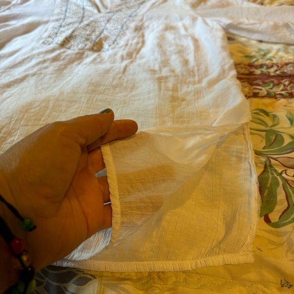 Grand & Greene white embellished boho long sleeve sheer blouse Size XL - Picture 7 of 9